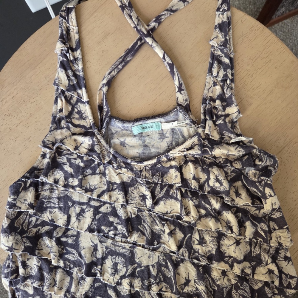 Urban Outfitters‎ Kimchi Blue Women's S Tank Top Tiered Ruffle Cross Back Boho - Picture 2 of 4